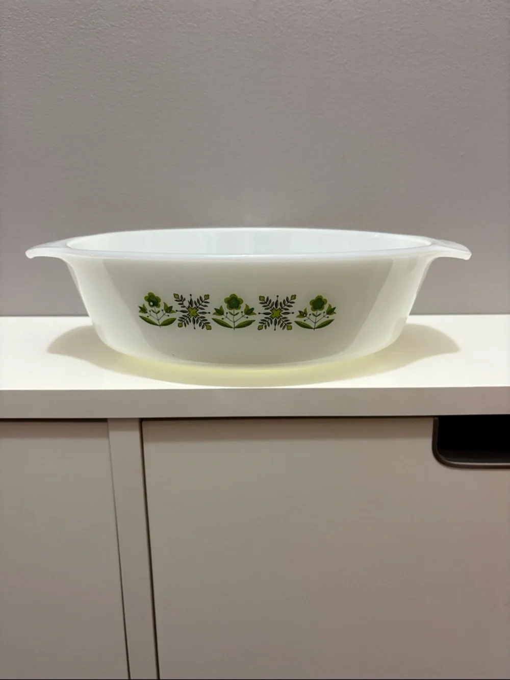 LAST CHANCE Anchor Hocking Fire King VTG Milk Glass Casserole Dish Meadow Green